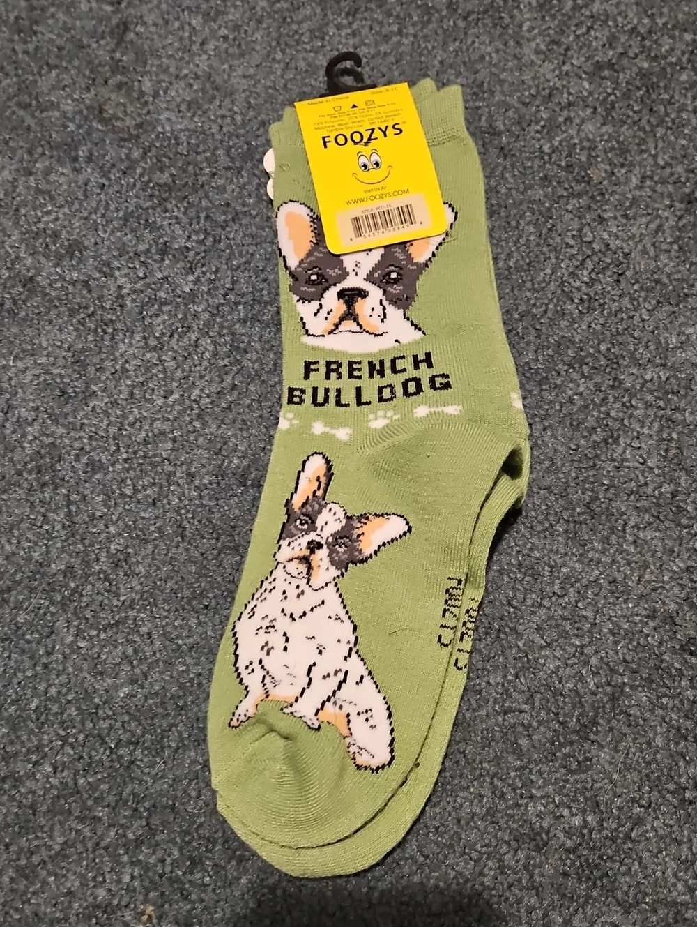 Fuzzy's Green French Bulldog Dog Socks